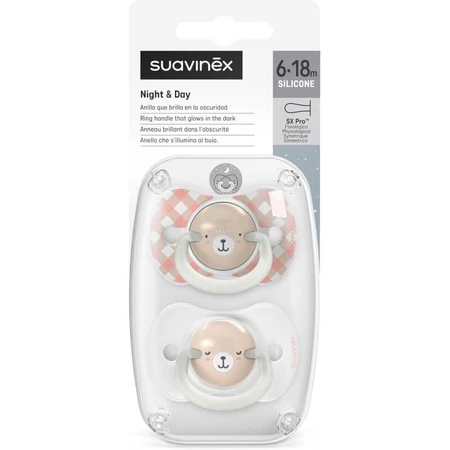 Suavinex Nacht&amp;Tag - 2 Silikonschnuller sx pro phosphoreszierend 6-18 Monate rosa
