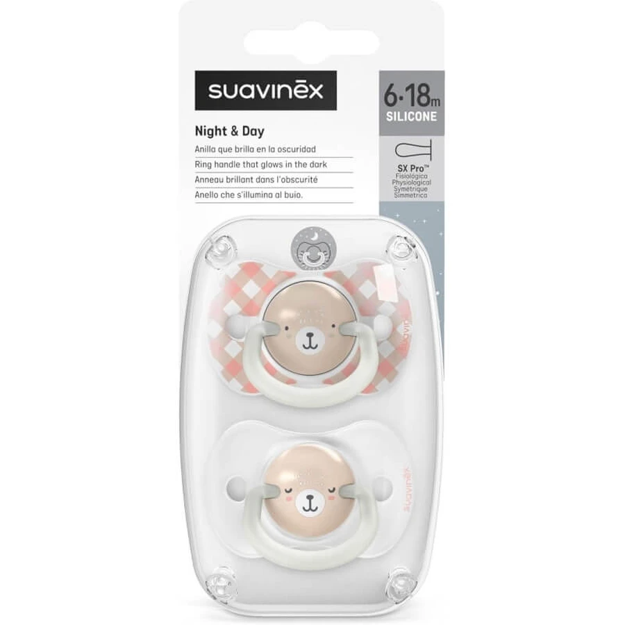Suavinex Nacht&amp;Tag - 2 Silikonschnuller sx pro phosphoreszierend 6-18 Monate rosa