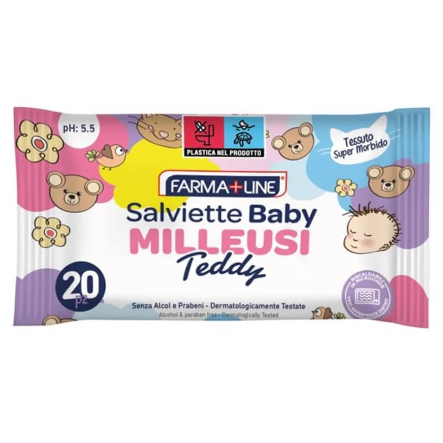 Farmaline Baby milleusi teddy - 20 sanfte Babyfeuchttücher