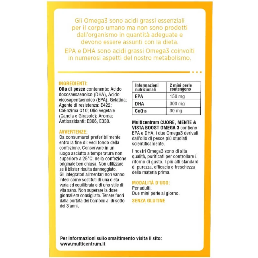 Multicentrum hart, verstand en gezichtsvermogen boost omega 3 - epa en dha supplement 120 miniparels