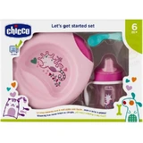 Chicco baby food set 6 months+ plate spoon and cup pink