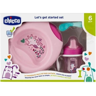 Chicco baby voeding set 6 maanden+ bord lepel en beker roze
