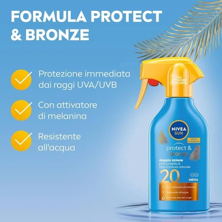 Nivea sunscreen 20 spf sun protect &amp; bronze double action sun spray 250 ml