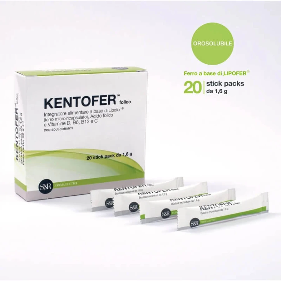 Kentofer folic 20 stickpacks - suplemento de hierro y vitaminas para el embarazo