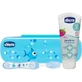 Chicco blauw mondhygiëne etui met tandenborstel + tandpasta aardbei 12m+