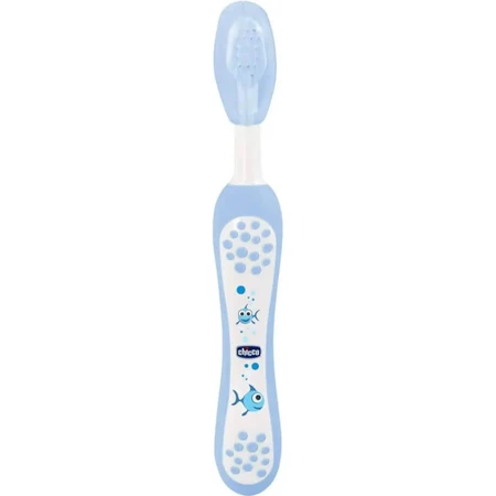 Kit d'hygiène bucco-dentaire Chicco bleu avec brosse à dents + dentifrice fraise 12m+.