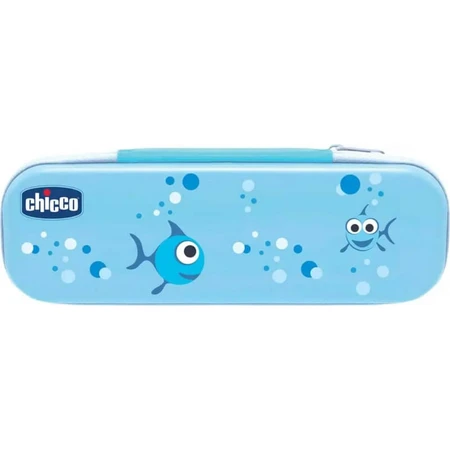 Kit d'hygiène bucco-dentaire Chicco bleu avec brosse à dents + dentifrice fraise 12m+.