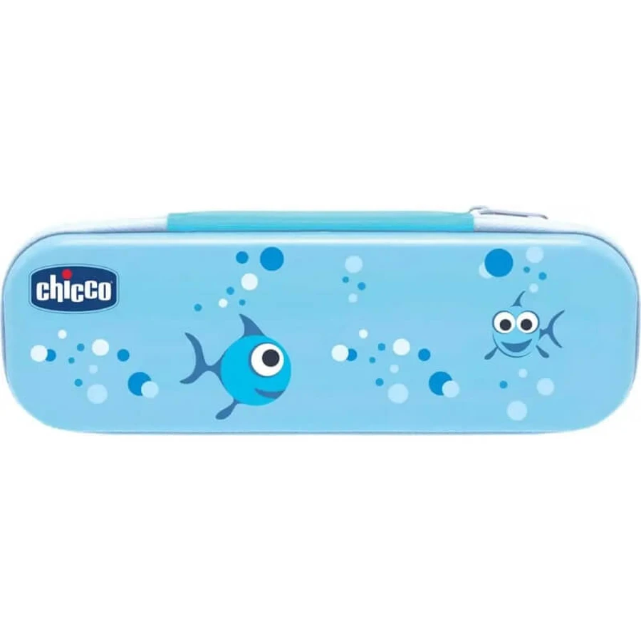 Kit d'hygiène bucco-dentaire Chicco bleu avec brosse à dents + dentifrice fraise 12m+.