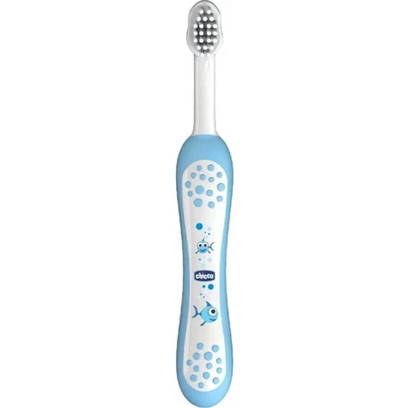 Kit d'hygiène bucco-dentaire Chicco bleu avec brosse à dents + dentifrice fraise 12m+.