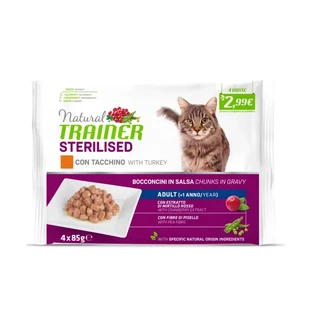 Natural trainer Sterilised turkey - complete wet food for adult sterilised cats 4 x 85 g