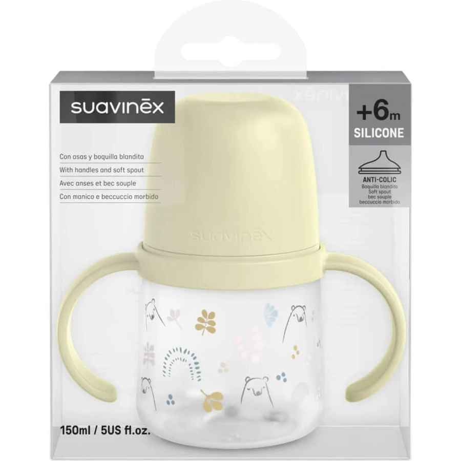 Suavinex my family - zuigfles eerst met handvat en siliconen tuit - pistache