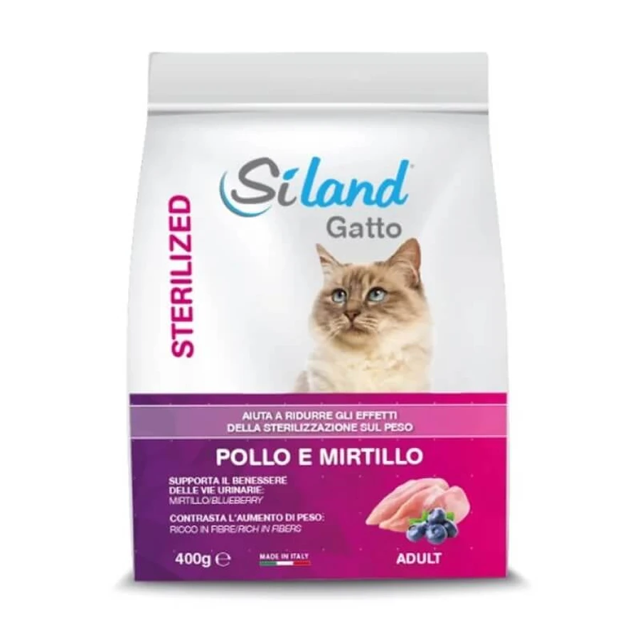 Aurora biopharma Siland gesteriliseerde kip en bosbes - volledige voeding voor volwassen gesteriliseerde katten 400 gr.