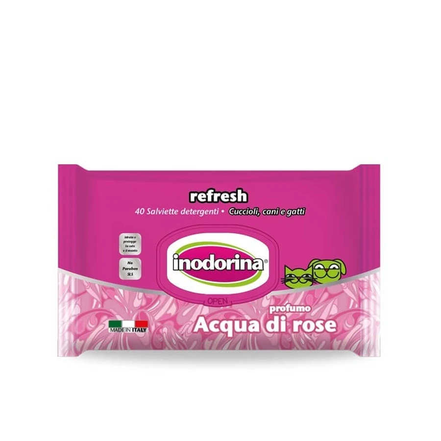 Inodorina Haustier-Reinigungstücher - Rosenwasser-Duft - 40 Tücher