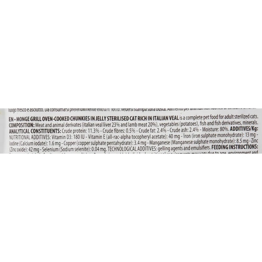 Monge Grill sterilised cat baked veal morsels - complete food for sterilised cats 85 gr