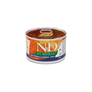Farmina N&amp;d pompoen mini lam en bosbessen - complete voeding voor puppy's en fokteven 140 g