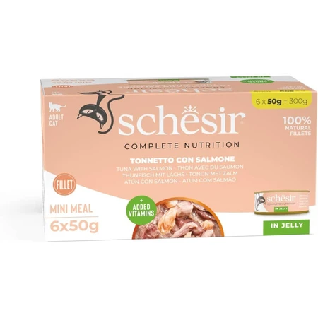 Schesir Nutrición completa filetes en gelatina de atún con salmón - alimento completo para gatos 6x 50 gr