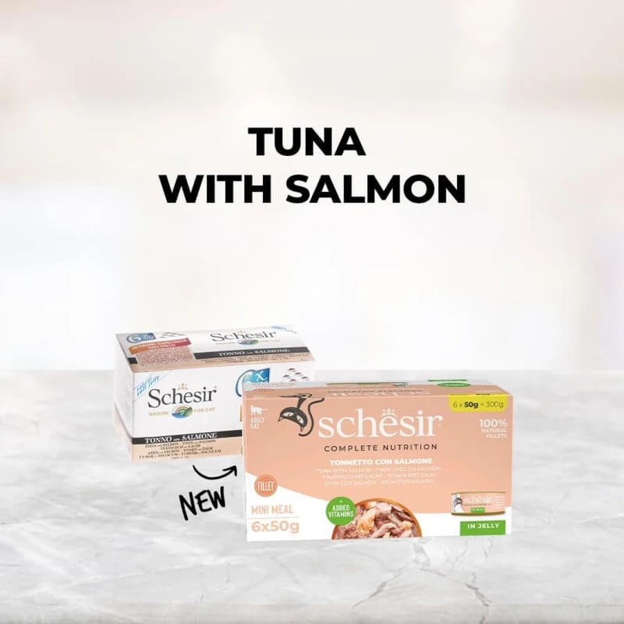 Schesir Nutrición completa filetes en gelatina de atún con salmón - alimento completo para gatos 6x 50 gr