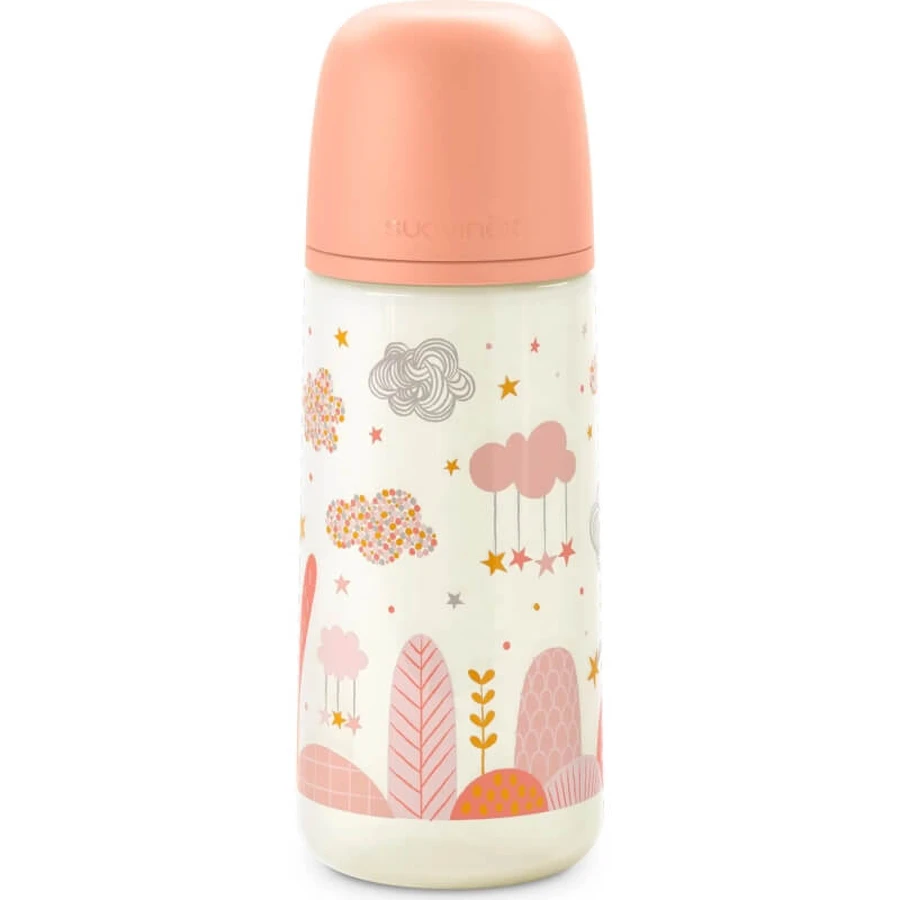 Suavinex dreams 6m+ - Flasche mit symmetrischem Sauger mit dichtem Durchfluss 360 ml - rosa