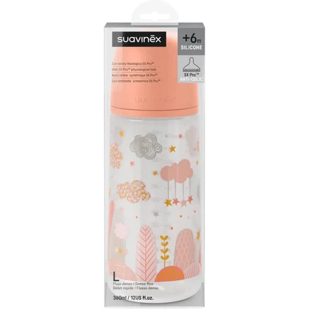 Suavinex dreams 6m+ - Flasche mit symmetrischem Sauger mit dichtem Durchfluss 360 ml - rosa