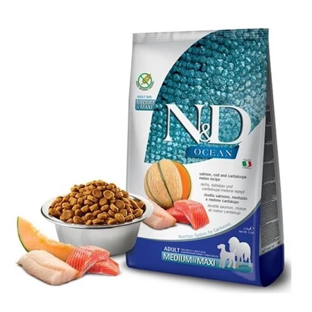 Farmina N&amp;d salmón del océano, bacalao y cantalupo - alimento completo para perros adultos medianos y grandes 2,5 kg