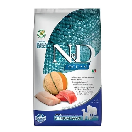 Farmina N&amp;d salmón del océano, bacalao y cantalupo - alimento completo para perros adultos medianos y grandes 2,5 kg