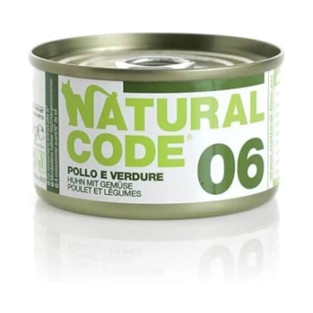 Natural code 06 kip en groenten - volledige voeding voor volwassen katten 85 gr