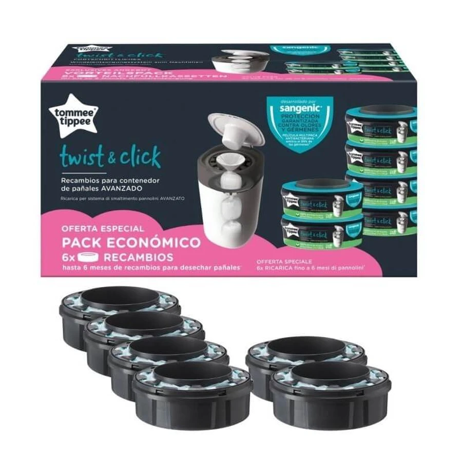 Sangenic Twist &amp; click - 6 nachhaltige antibakterielle Nachfüllpackungen für die Windelentsorgung