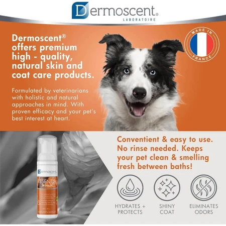 Dermoscent Essential mousse - wohltuende, feuchtigkeitsspendende Reinigung ohne Spülung für Hunde und Katzen 150 ml
