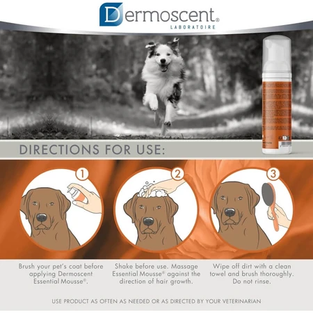 Dermoscent Essential mousse - wohltuende, feuchtigkeitsspendende Reinigung ohne Spülung für Hunde und Katzen 150 ml