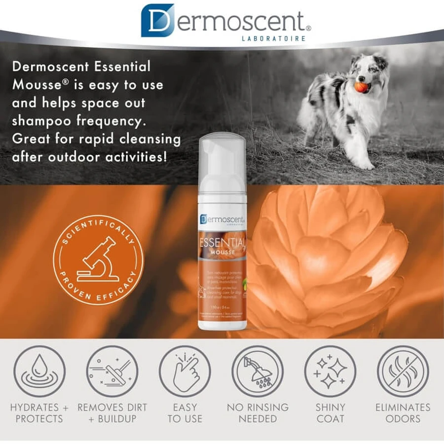 Dermoscent Essential mousse - wohltuende, feuchtigkeitsspendende Reinigung ohne Spülung für Hunde und Katzen 150 ml