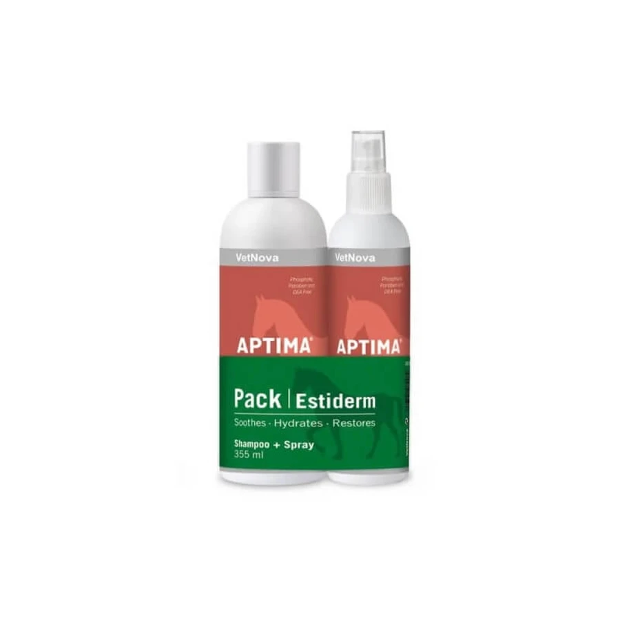 Vetnova Aptima estiderm - 1 shampoo+ 1 spray dermatologische hydraterende herstellende gevoelige huid voor paarden 355 ml + 236 ml