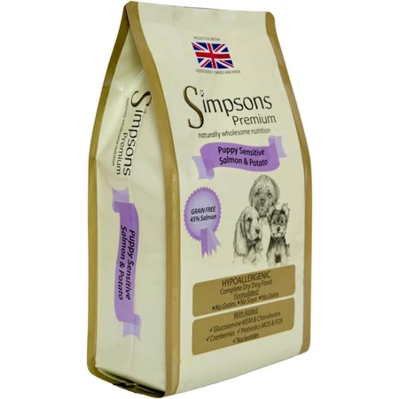 Simpsons premium Puppy sensitive zalm en aardappel - volledige voeding voor volwassen honden 12 kg