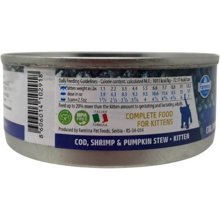 Farmina N&amp;d ocean kitten Thunfisch Kabeljau Garnelen und Kürbis - Futter für Kätzchen und Zuchtkatzen 70 gr