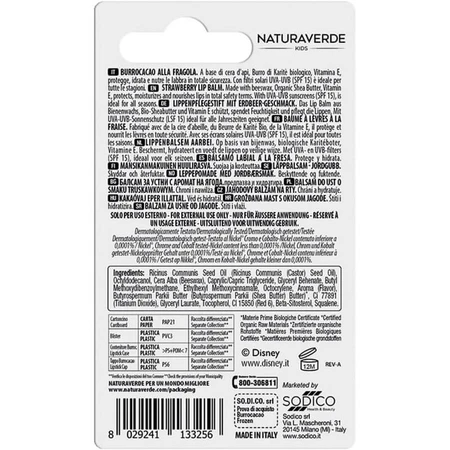 Naturaverde Aardbei lippenbalsem elsa &amp; anna - hydraterende beschermende lippenbalsem spf 15 5.7 ml