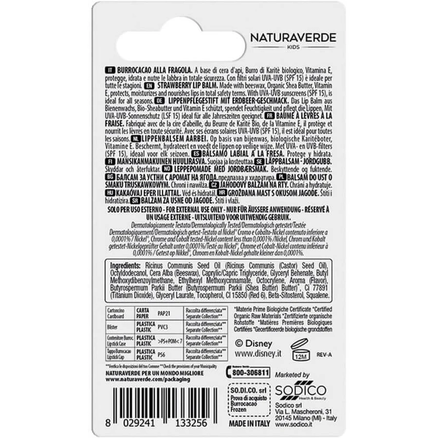 Naturaverde Aardbei lippenbalsem elsa &amp; anna - hydraterende beschermende lippenbalsem spf 15 5.7 ml