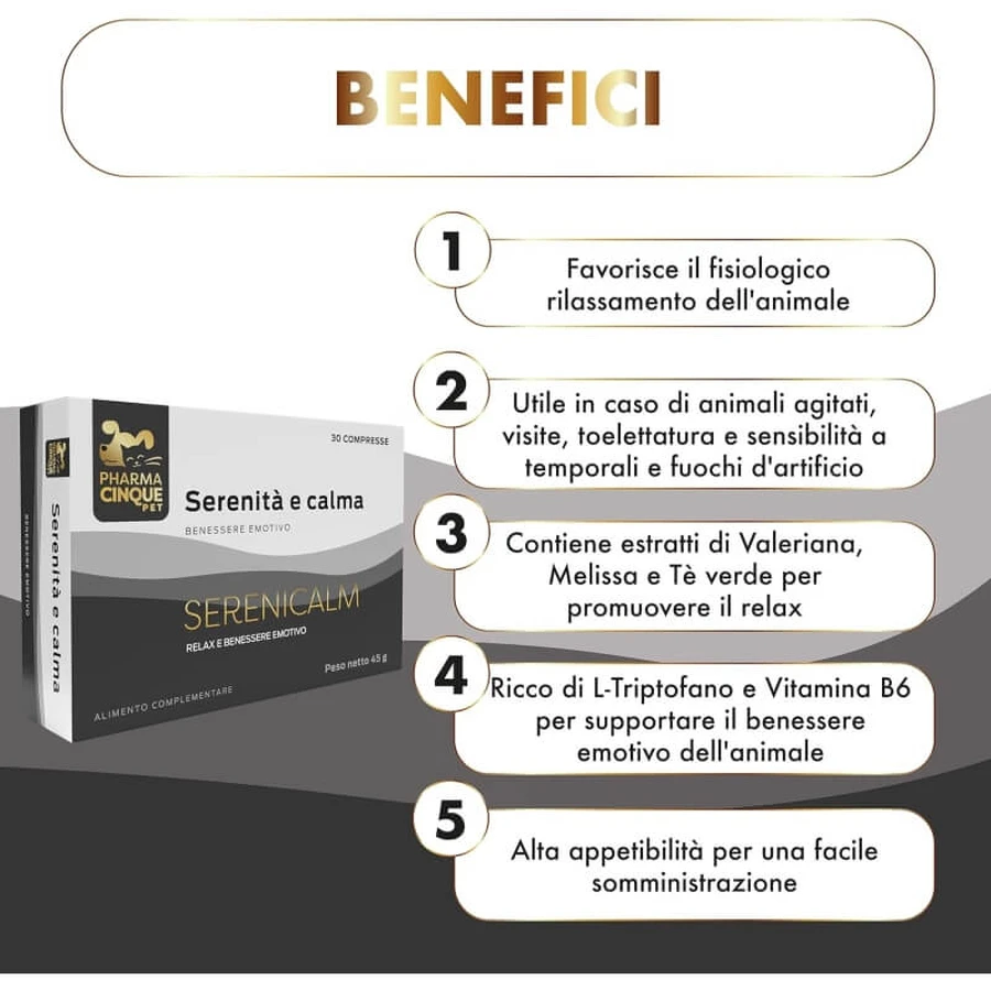 Pharma5pet Serenicalm sérénité et calme - aliment complémentaire pour chiens et chats 30 comprimés