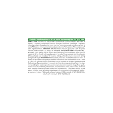 Natural trainer Sensitive sin gluten con huevo - alimento completo para perros adultos medianos y grandes 12 kg