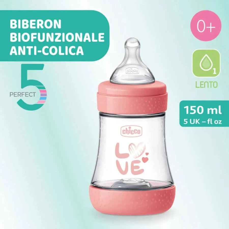 Chicco perfect 5 pink - biberon à débit lent 150 ml