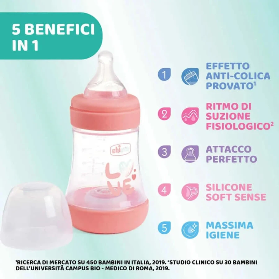 Chicco perfect 5 pink - biberon à débit lent 150 ml
