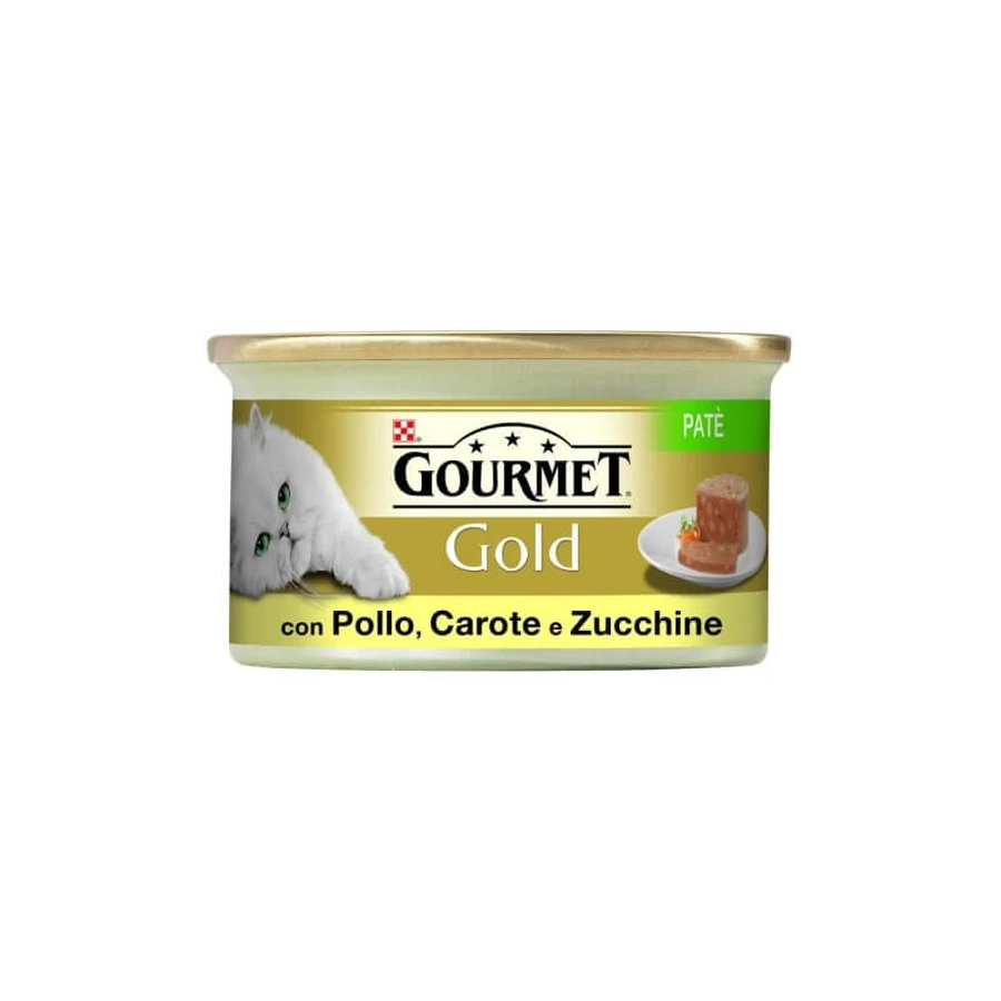 Purina Gourmet Gold Pastete Huhn Karotte und Zucchini - Alleinfuttermittel für ausgewachsene Katzen 85 gr