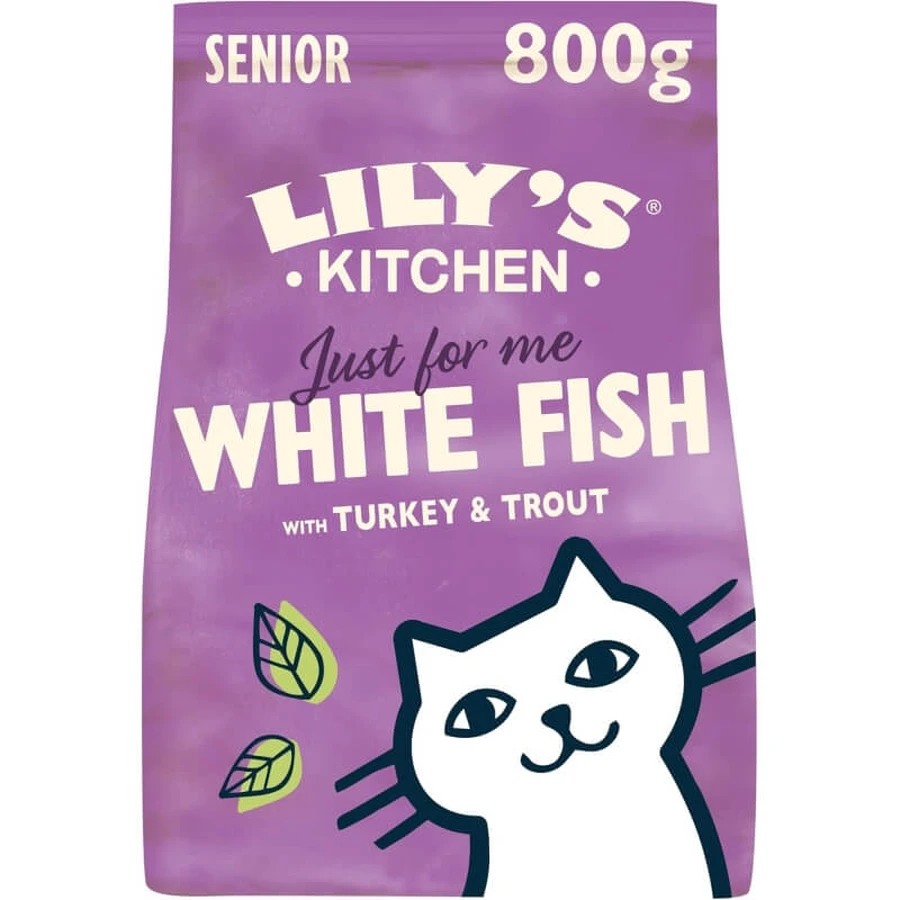 Lily's kitchen Senior kalkoen, witte vis en forel - droogvoer voor senior katten 800 gr.
