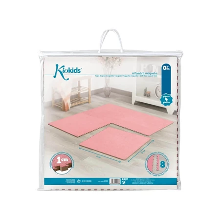 Kiokids Alfombra de juego - 4 módulos eva rosa y moqueta 60x60 cm