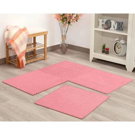 Kiokids Alfombra de juego - 4 módulos eva rosa y moqueta 60x60 cm