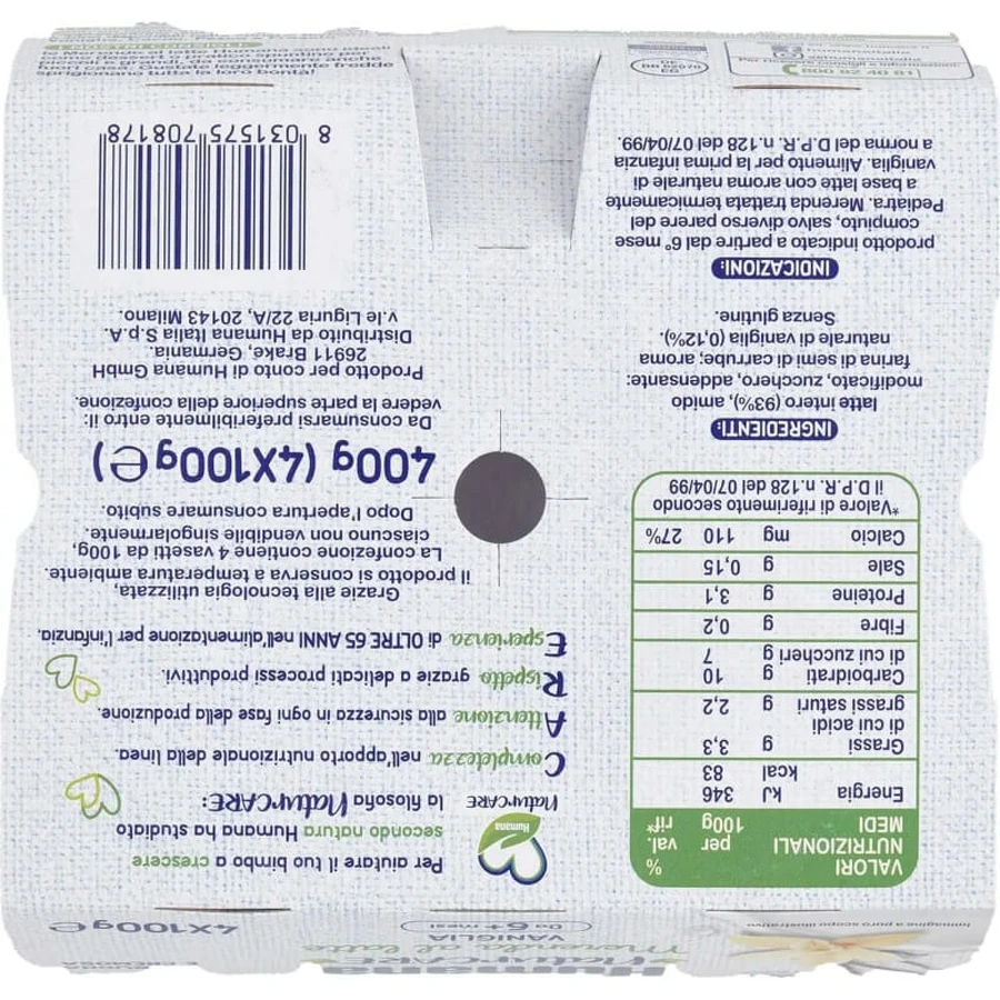 Humana snack de leche sabor vainilla - snack para bebés 4 x 100 g