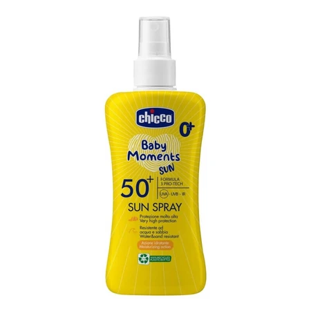 Chicco baby moments sunscreen 50 + spf sun milk spray high protection 150 ml