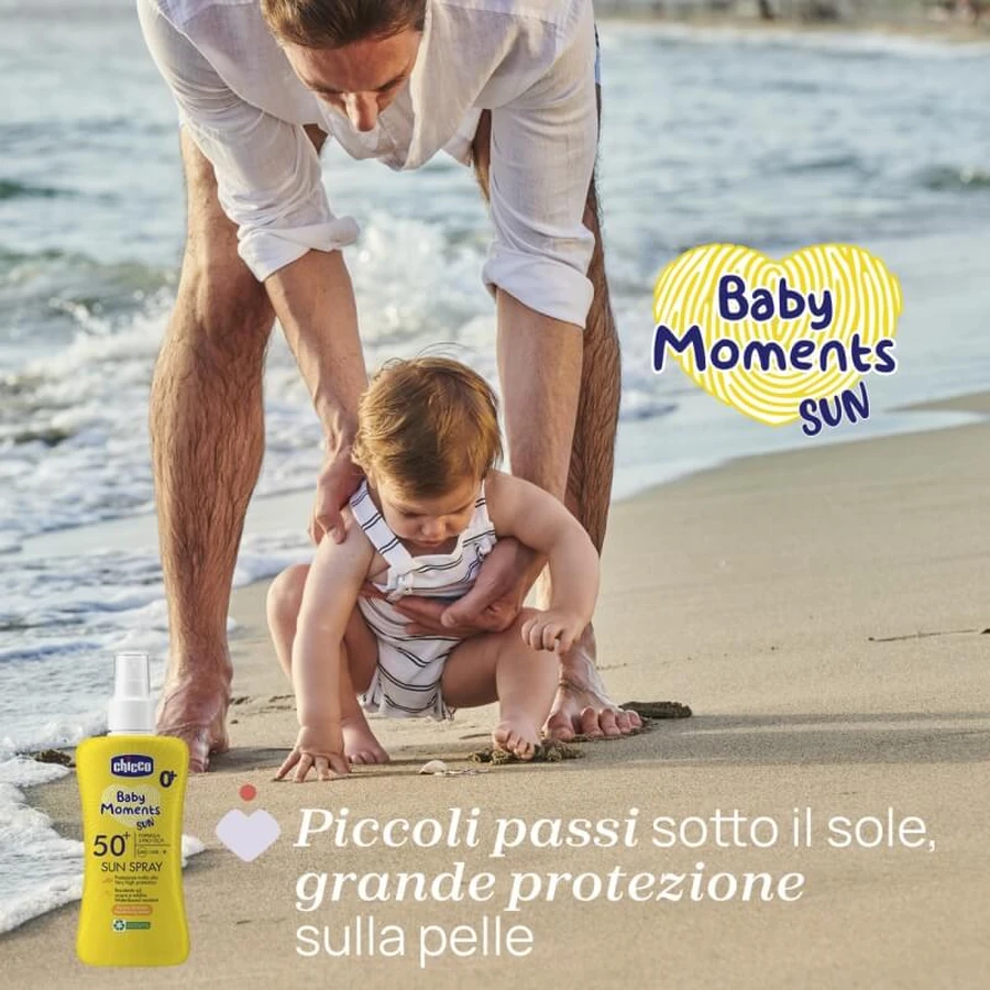 Chicco baby moments sunscreen 50 + spf sun milk spray high protection 150 ml