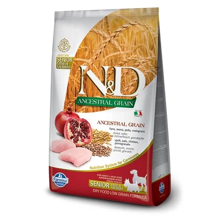 Farmina N&amp;d ancestral grain senior mini pollo y granada - alimento completo para perros senior pequeños 2,5 kg
