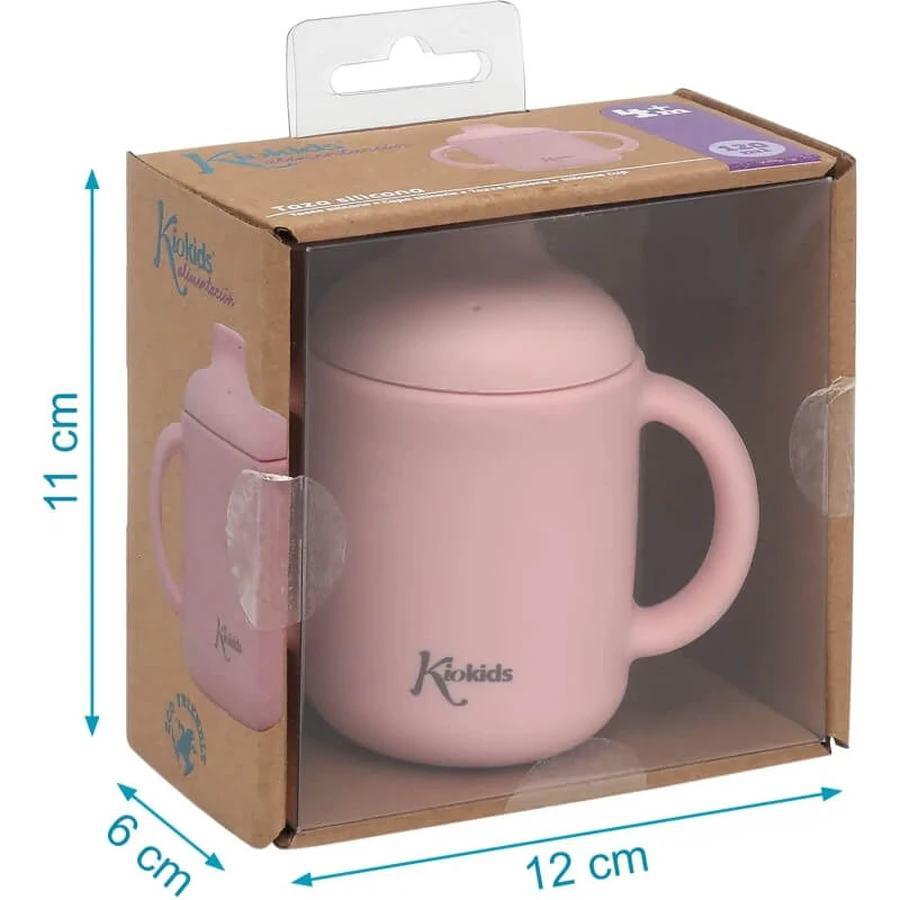 Kiokids Silikonbecher mit Henkel 120 ml rosa 4m+