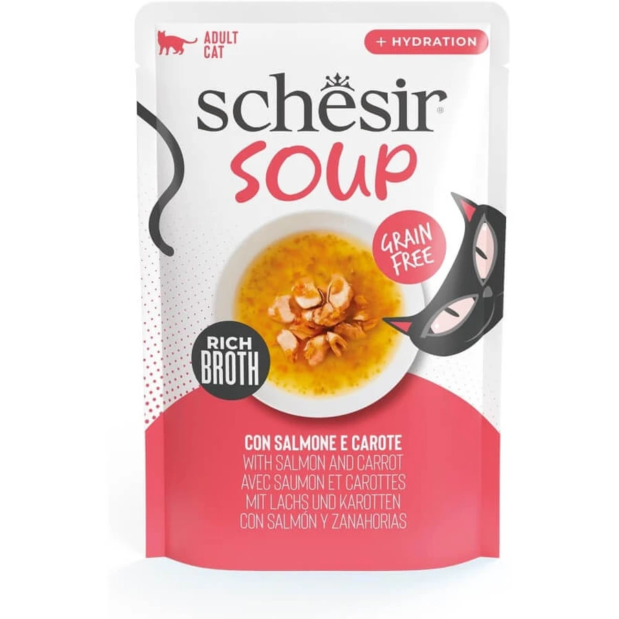 Schesir Soup zalm en wortelen - complete voeding ter bevordering van de hydratatie van katten 40 gr