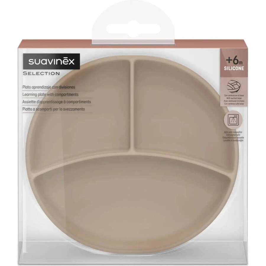 Suavinex color essence - silicone plate with dividers - beige